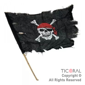 BANDERA PIRATA CON PALITO BAMBU 40 CM X 60 CM HALLOWEEN X 1